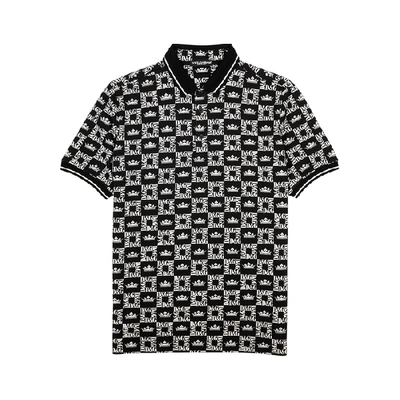 Shop Dolce & Gabbana Black Logo-print Cotton Polo Shirt