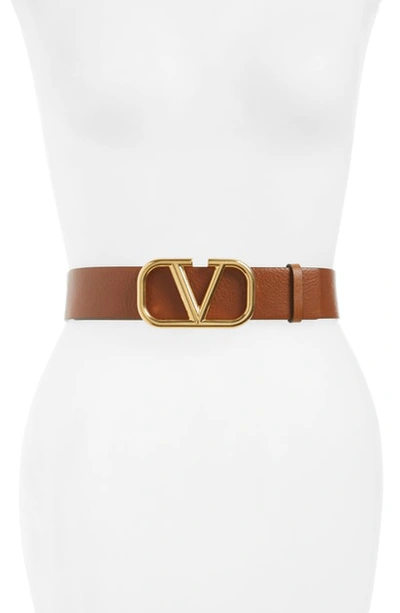 Shop Valentino Go Logo Leather Belt In Caramel/ Black