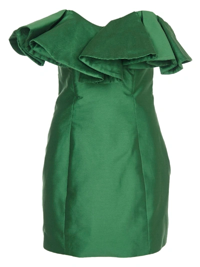 Shop Attico Ruched Dress In Green