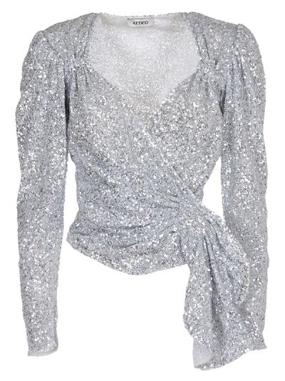 Shop Attico Embellished Top In Silver