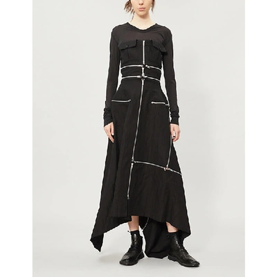 Shop Yohji Yamamoto Zipped Linen And Cotton-blend Dress In Black