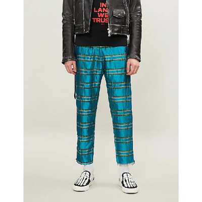 Shop Amiri Checked Metallic Silk Jogging Bottoms In Blue