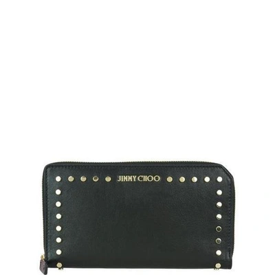 Shop Jimmy Choo Studded Zip Around Wallet In Black