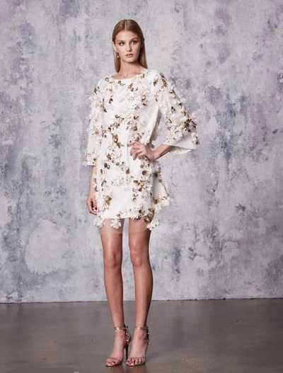 Shop Marchesa Notte Ivory Sequin Beaded Embroidered Tunic Dress
