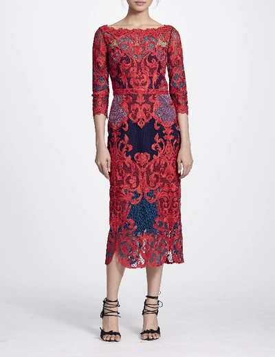Shop Marchesa Notte Fall/winter 2018  Sleeve Color-block Midi Tea Dress In Red