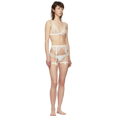 Shop Id Sarrieri I.d. Sarrieri Off-white Embroidered Tulle Garter Belt In Pearl