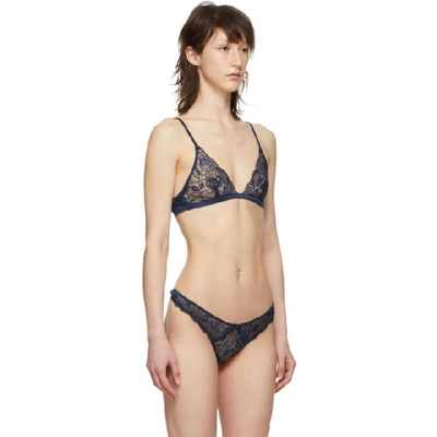 Shop Fleur Du Mal Navy Lace Chateau Triangle Bra In 0459 Navy