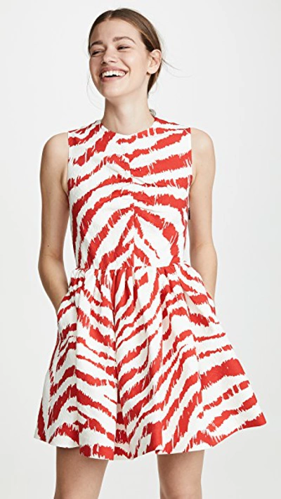 Shop Msgm Striped Frock Dress In Red