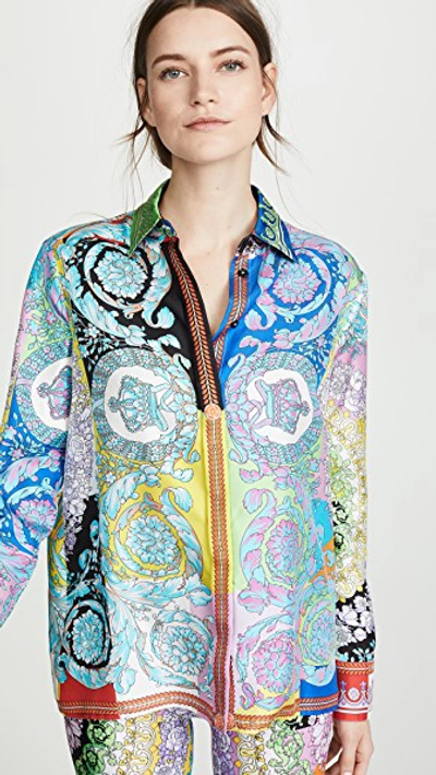 Shop Versace Graphic Print Button Down Top In Multi