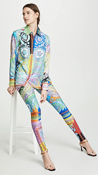 Shop Versace Technicolor Baroque Leggings In Multi