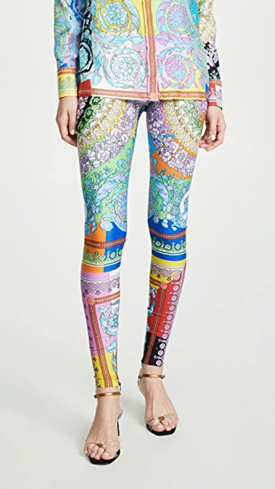 Shop Versace Technicolor Baroque Leggings In Multi