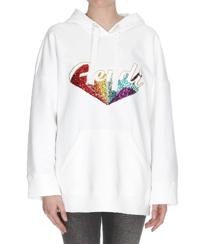 Shop Fendi Rainbow Jersey Hoodie In White