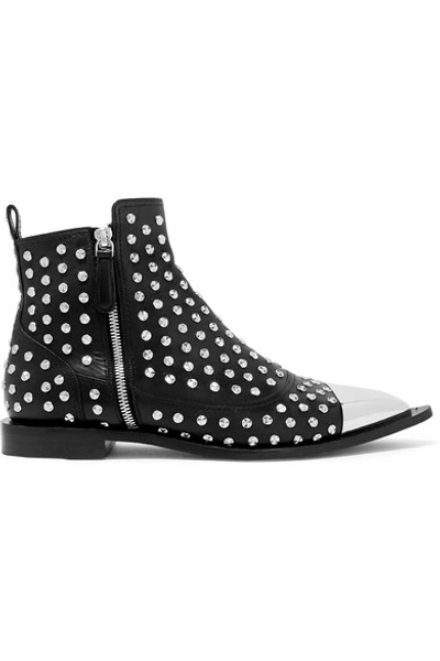 Shop Alexander Mcqueen Metal-trimmed Studded Leather Ankle Boots In Black