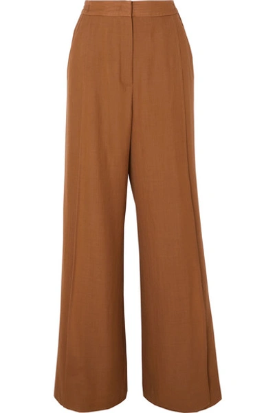 Shop Agnona Wool And Cashmere-blend Straight-leg Pants In Brown