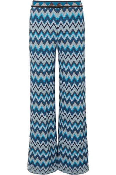 Shop Missoni Cotton-blend Wide-leg Pants In Blue