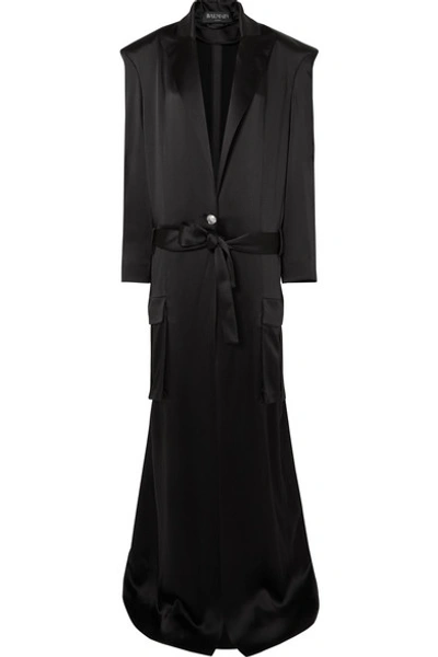 Shop Balmain Satin Coat In Black