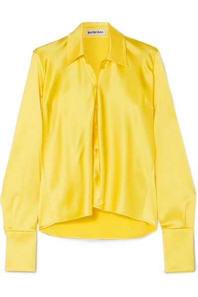 Shop Balenciaga Asymmetric Satin Blouse In Yellow