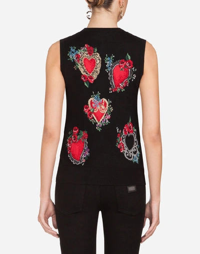 Shop Dolce & Gabbana Wool And Silk Sweater With Heart Intarsia In Black