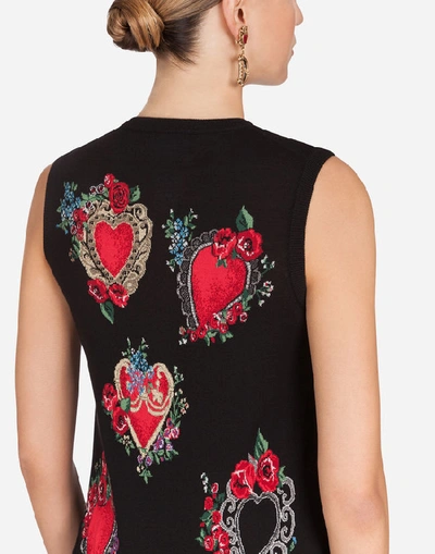 Shop Dolce & Gabbana Wool And Silk Sweater With Heart Intarsia In Black