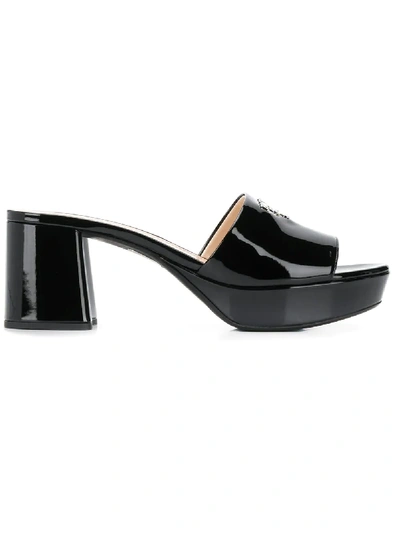 Shop Prada Logo Plaque Sandals - Black