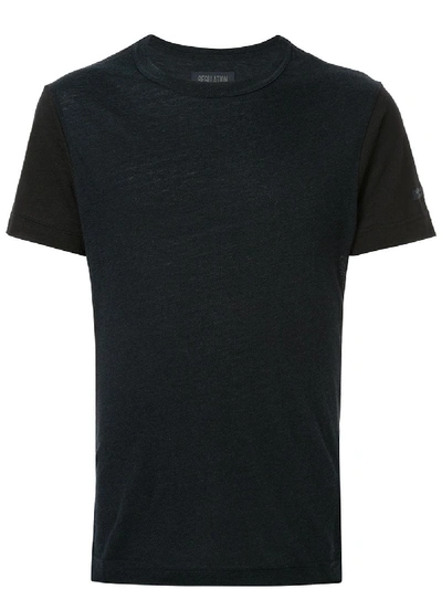 Shop Yohji Yamamoto Contrasting Sleeves T-shirt - Blue