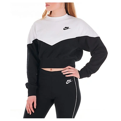 Shop Nike Women's Sportswear Heritage Crop Crew Sweatshirt In Black Size Medium Cotton/polyester