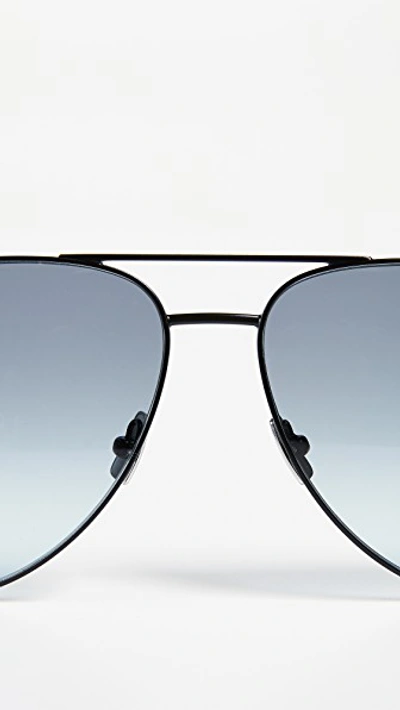 Shop Saint Laurent Classic 11 Aviator Sunglasses In Matte Black/grey/blue