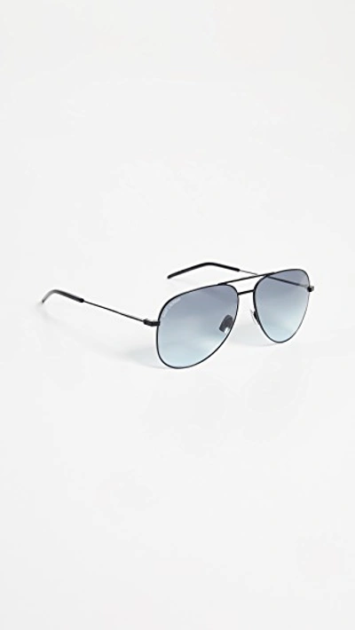 Shop Saint Laurent Classic 11 Aviator Sunglasses In Matte Black/grey/blue