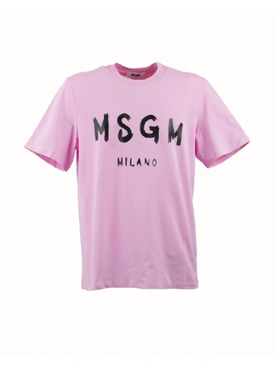 Shop Msgm Logo Print T-shirt In Rosa