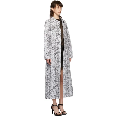 Shop Alexander Wang Black And White Denim Python Fitted Trench Jacket In 040 Fadedpy