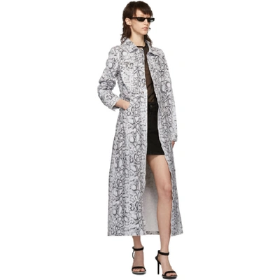 Shop Alexander Wang Black And White Denim Python Fitted Trench Jacket In 040 Fadedpy