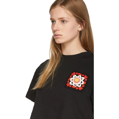 Shop Alanui Black Cashmere Crochet Pocket T-shirt In Black Multi