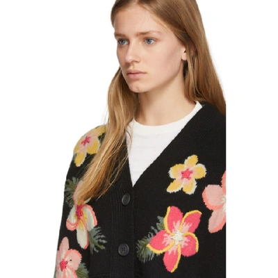 Shop Alanui Black Cashmere Floral Cardigan