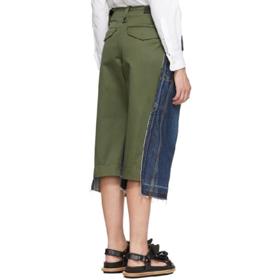 Shop Sacai Blue And Khaki Cropped Jeans In 412 Blue/kh