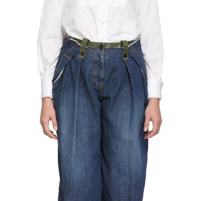 Shop Sacai Blue And Khaki Cropped Jeans In 412 Blue/kh