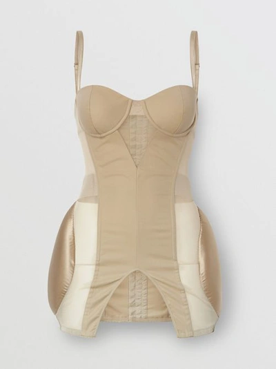 Shop Burberry Silk Panel Cotton And Mesh Padded Corset In Pale Honey