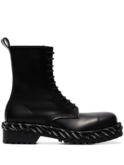 Shop Balenciaga Black Rope-stitched Leather Boots