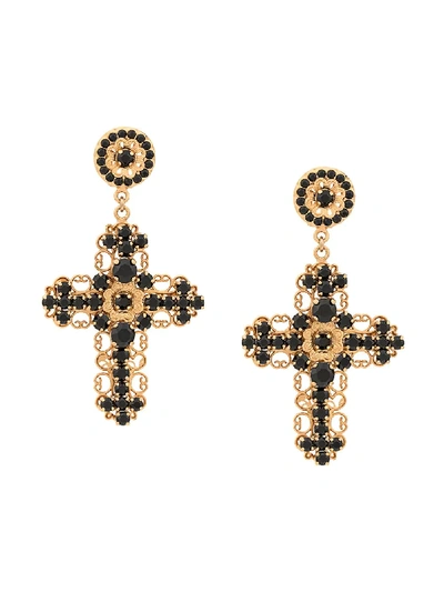 Shop Dolce & Gabbana Crucifix Earrings In Black ,gold