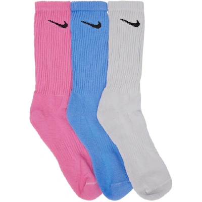 Shop Erl Ssense Exclusive Three-pack Nike Edition Multicolor Assorted Socks In Pink