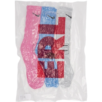 Shop Erl Ssense Exclusive Three-pack Nike Edition Multicolor Assorted Socks In Pink
