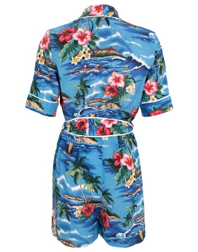 Shop Le Superbe Tropical Print Belted Romper In Pacific
