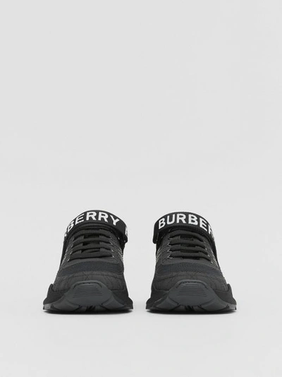 Shop Burberry Logo Detail Leather, Nubuck And Mesh Sneakers In Black