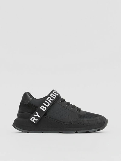 Shop Burberry Logo Detail Leather, Nubuck And Mesh Sneakers In Black