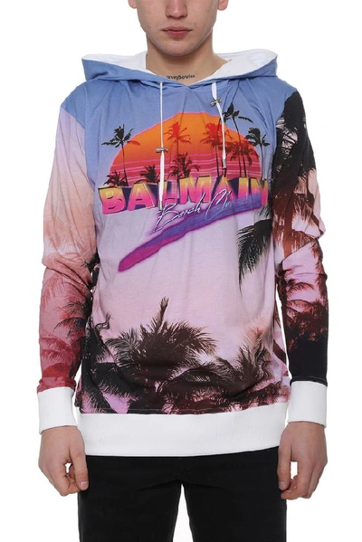 Shop Balmain Beach Club Print Hoodie In Multi