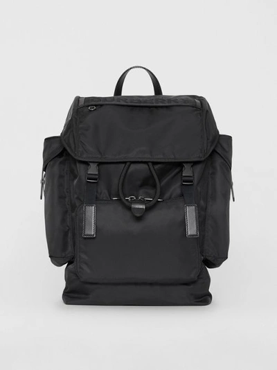 Shop Burberry Large Leather Trim Nylon Backpack In Black