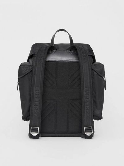 Shop Burberry Large Leather Trim Nylon Backpack In Black