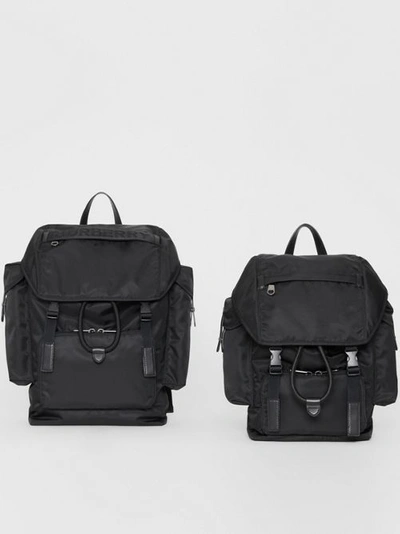Shop Burberry Large Leather Trim Nylon Backpack In Black