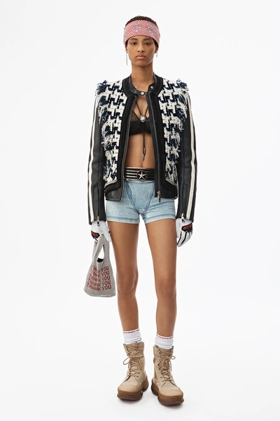 Shop Alexander Wang Hybrid Tweed Moto Jacket In Black