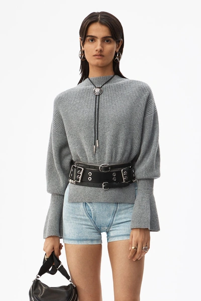 Shop Alexander Wang Mock Neck Pullover In Heather Grey