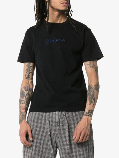 Shop Yohji Yamamoto Logo Print Cotton T-shirt In Black